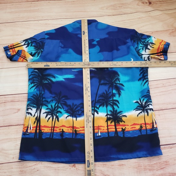 VINTAGE Kennington LTD Hawaiian Shirt Mens Large‎ Blue Palm Tree Beach Vacation - Picture 5 of 8